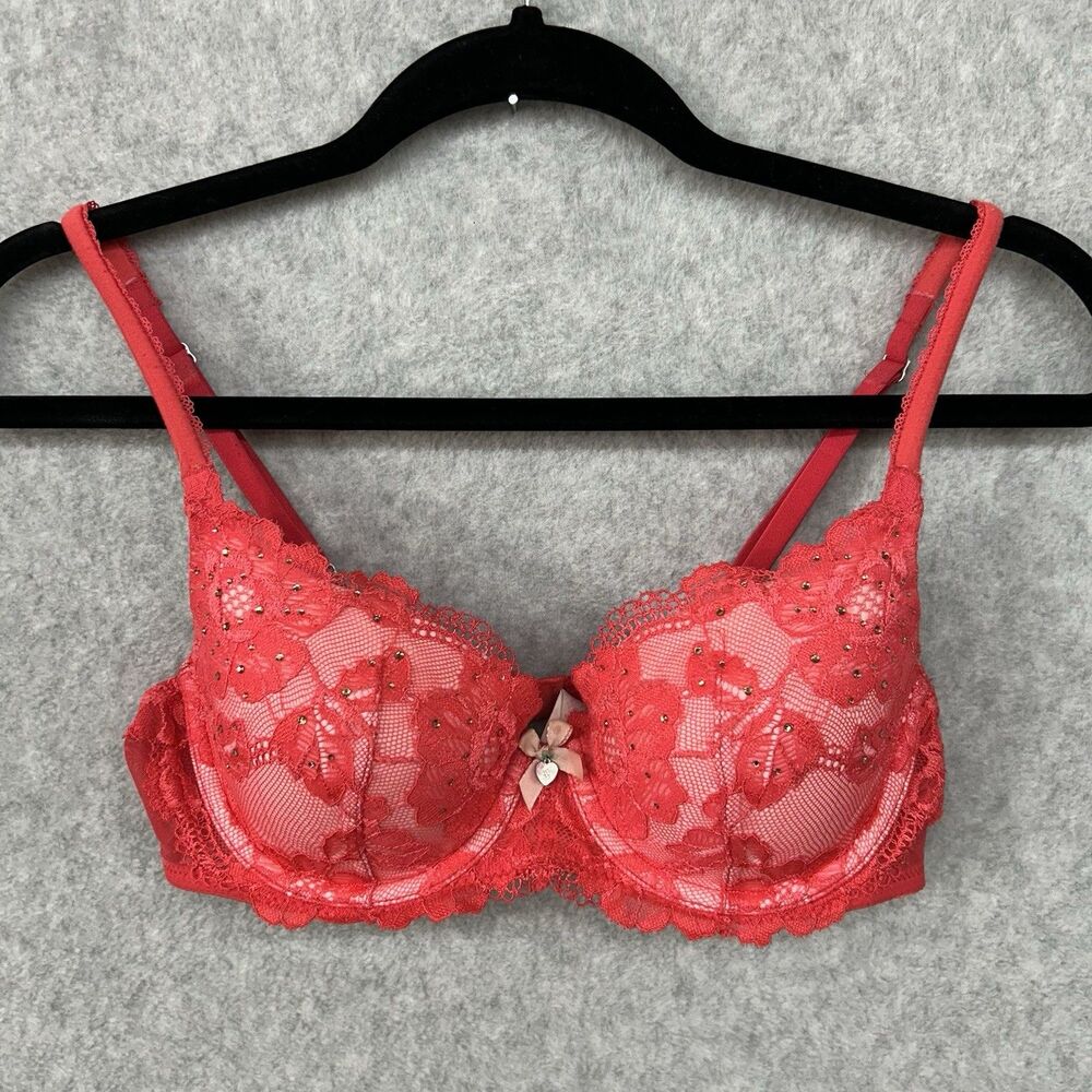 Victoria's Secret Body By Lined Demi Bra Red/Pink Lace 36B